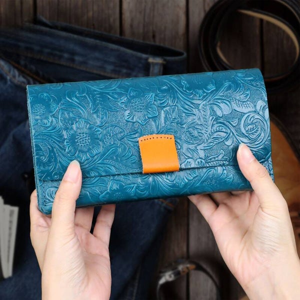 Genuine top-grain cowhide clutch folding phone bag