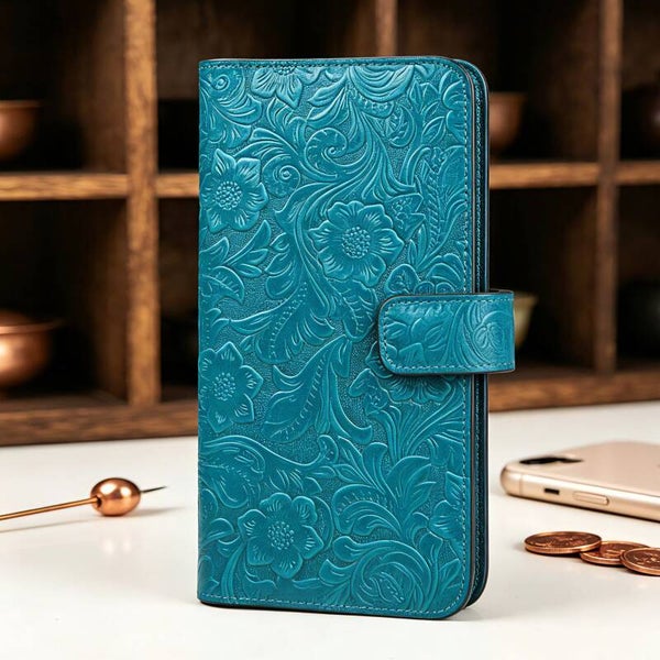 Cowhide mobile phone storage bag, portable multi-functional genuine leather clutch bag