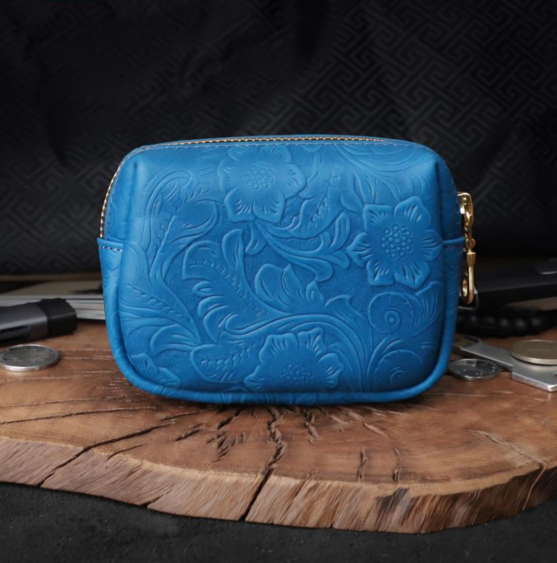 Vintage handmade full-grain leather coin purse, top-grain leather, simple design, multi-functional storage bag, clutch