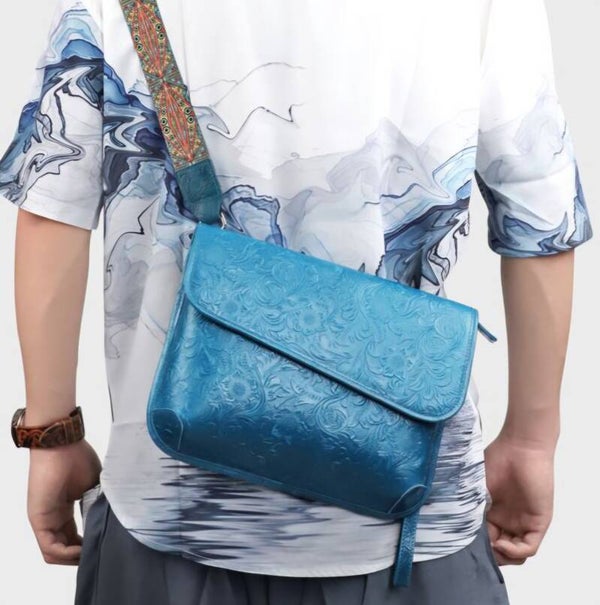 Top-grain cowhide crossbody bag, handmade genuine leather shoulder bag, casual messenger bag, multi-functional handbag