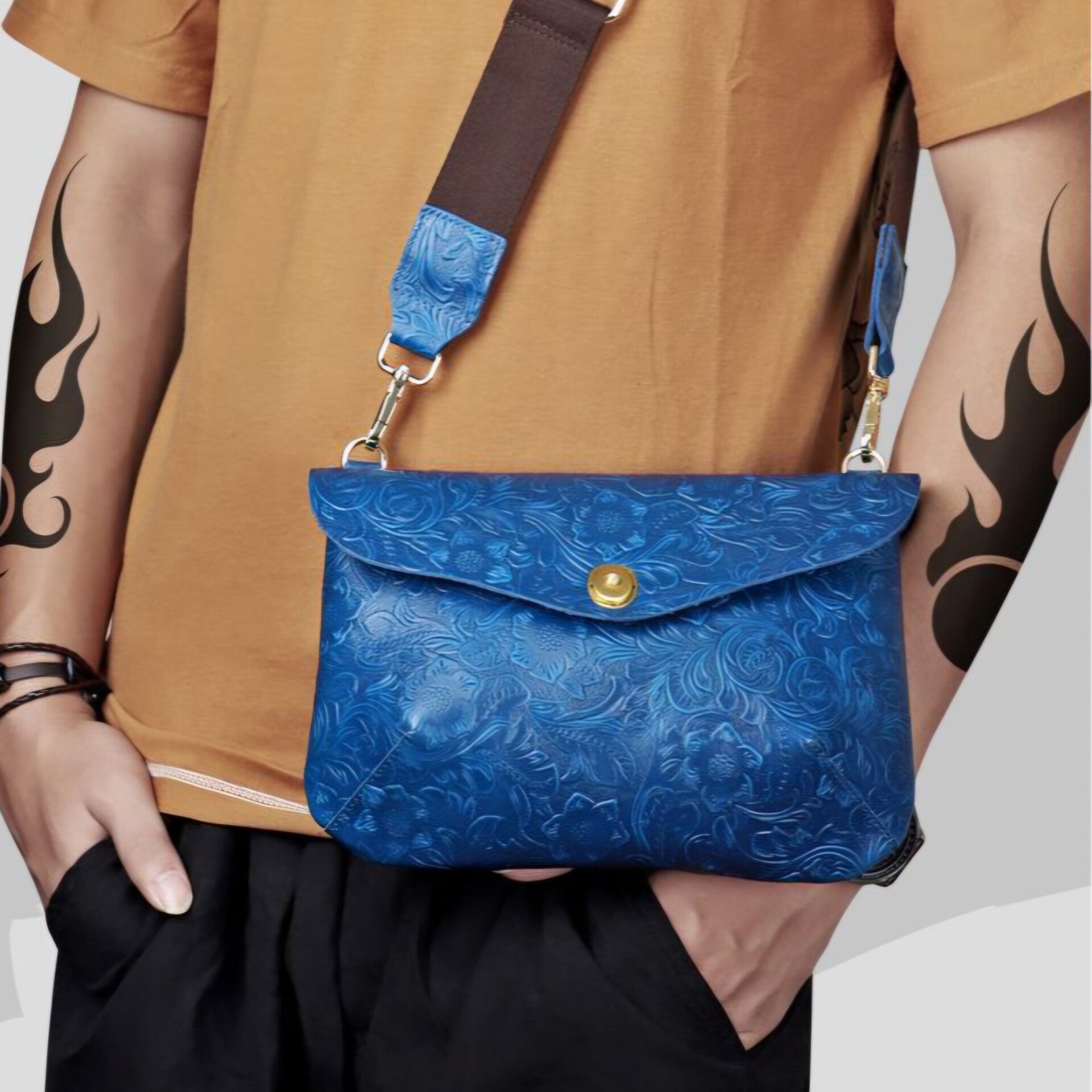 Retro-style handmade leather bag made of top-grain cowhide, crossbody bag, shoulder bag