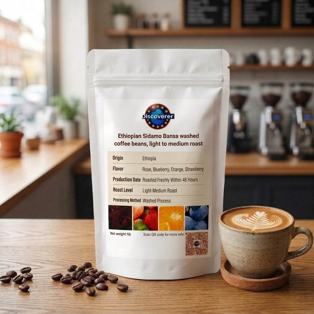 Ethiopian Sidamo Bansaira washed coffee beans, hand-drip coffee, light to medium roast
