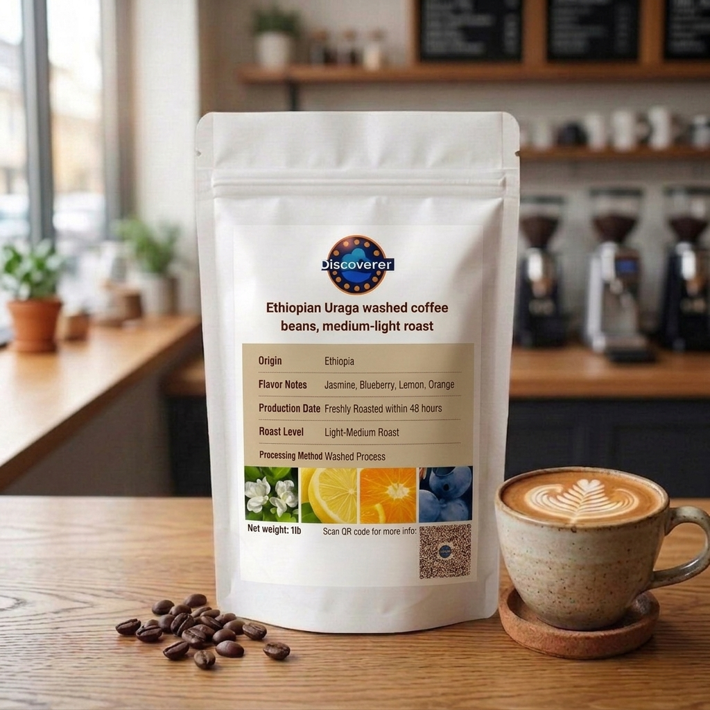 Ethiopian Uraga washed coffee beans, specialty hand-drip cold brew, moka pot, medium-light roast
