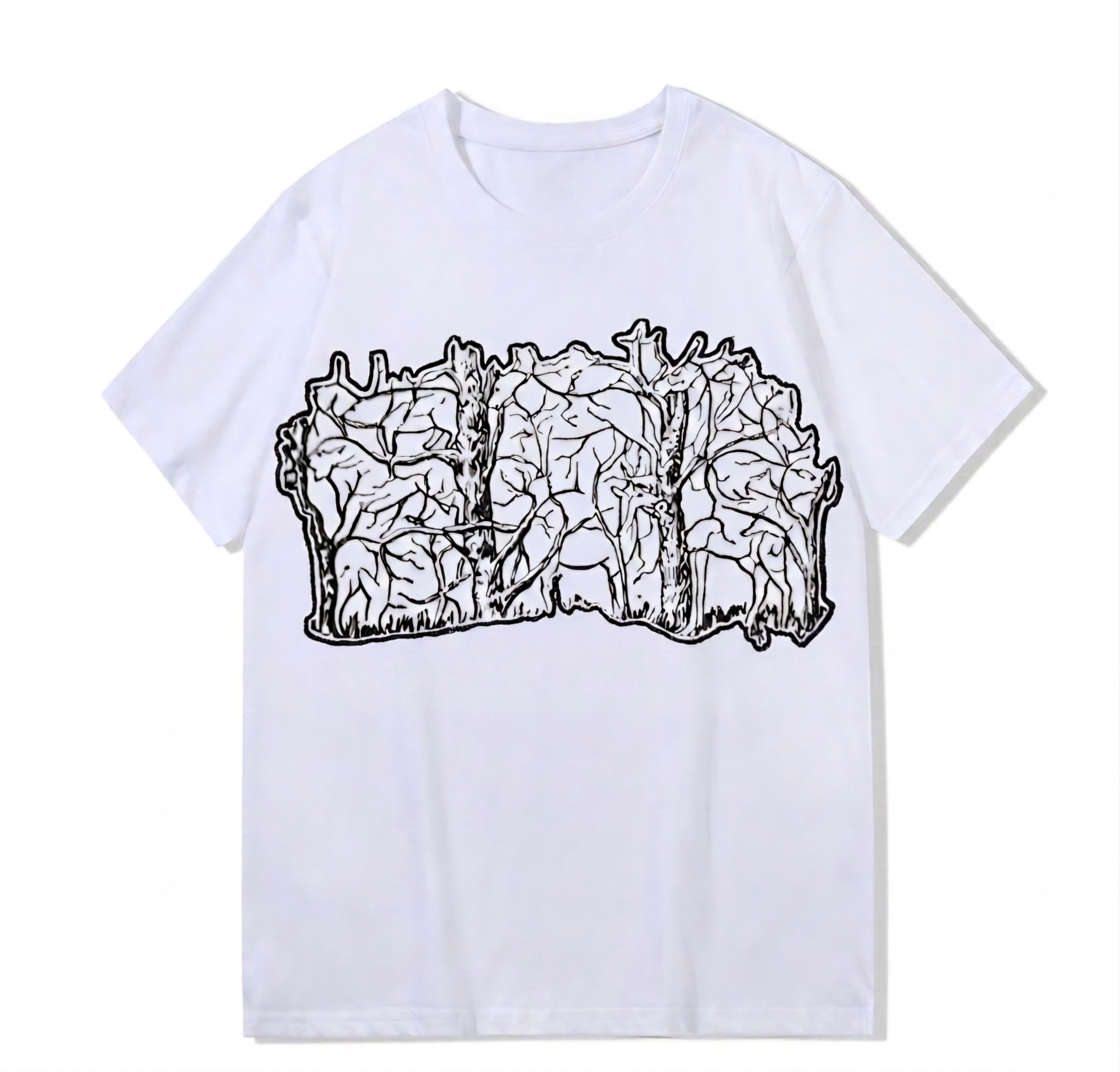 Heavy weight 300g optical Illusion 100% cotton T-shirt ​digital textile printing; animals in the forest