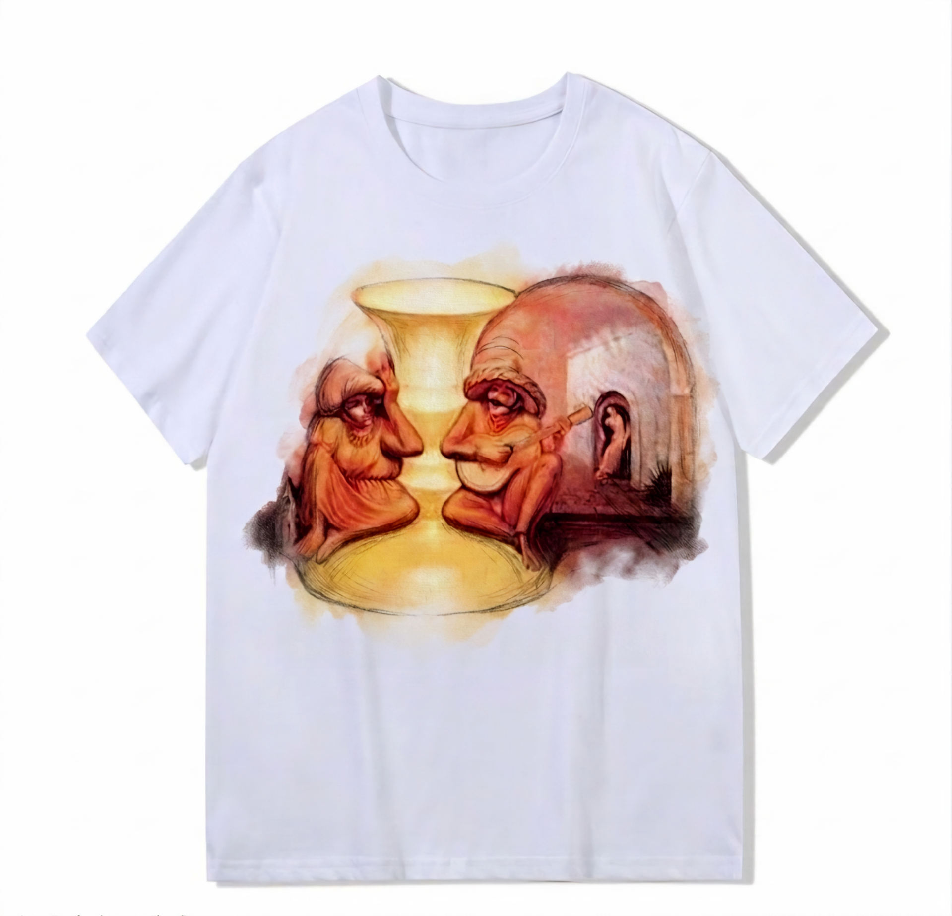Heavy weight 300g optical Illusion 100% cotton T-shirt ​digital textile printing; an elderly couple