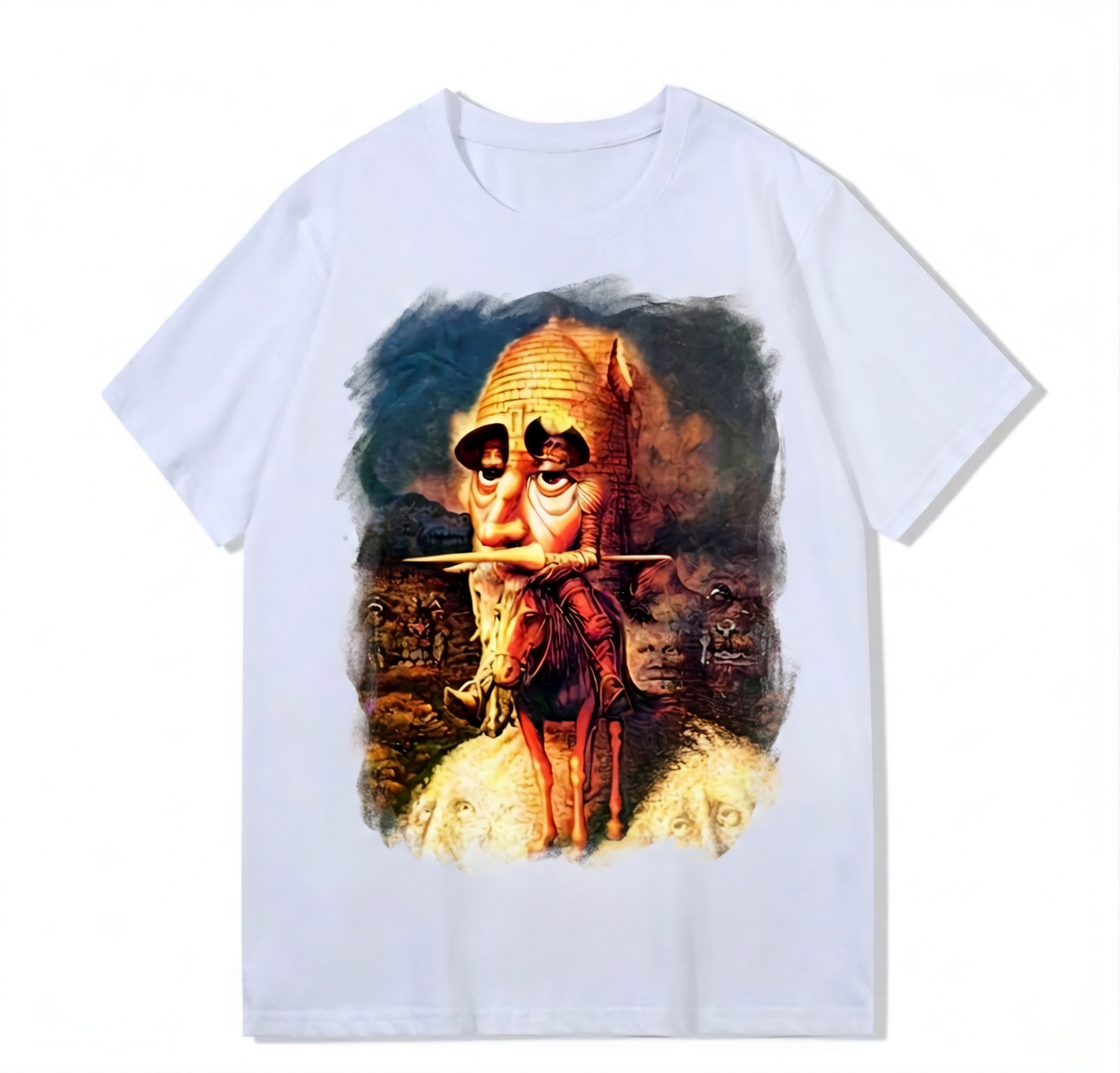Heavy weight 300g optical Illusion 100% cotton T-shirt ​digital textile printing; a soldier and an old man