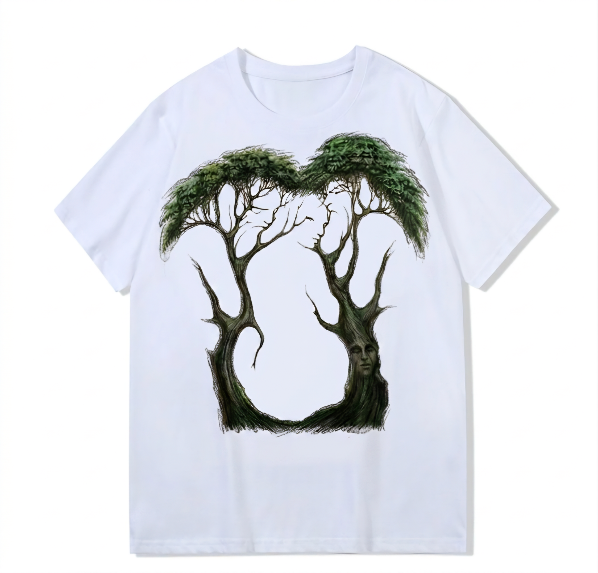 Heavy weight 300g optical Illusion 100% cotton T-shirt ​digital textile printing; tree and people