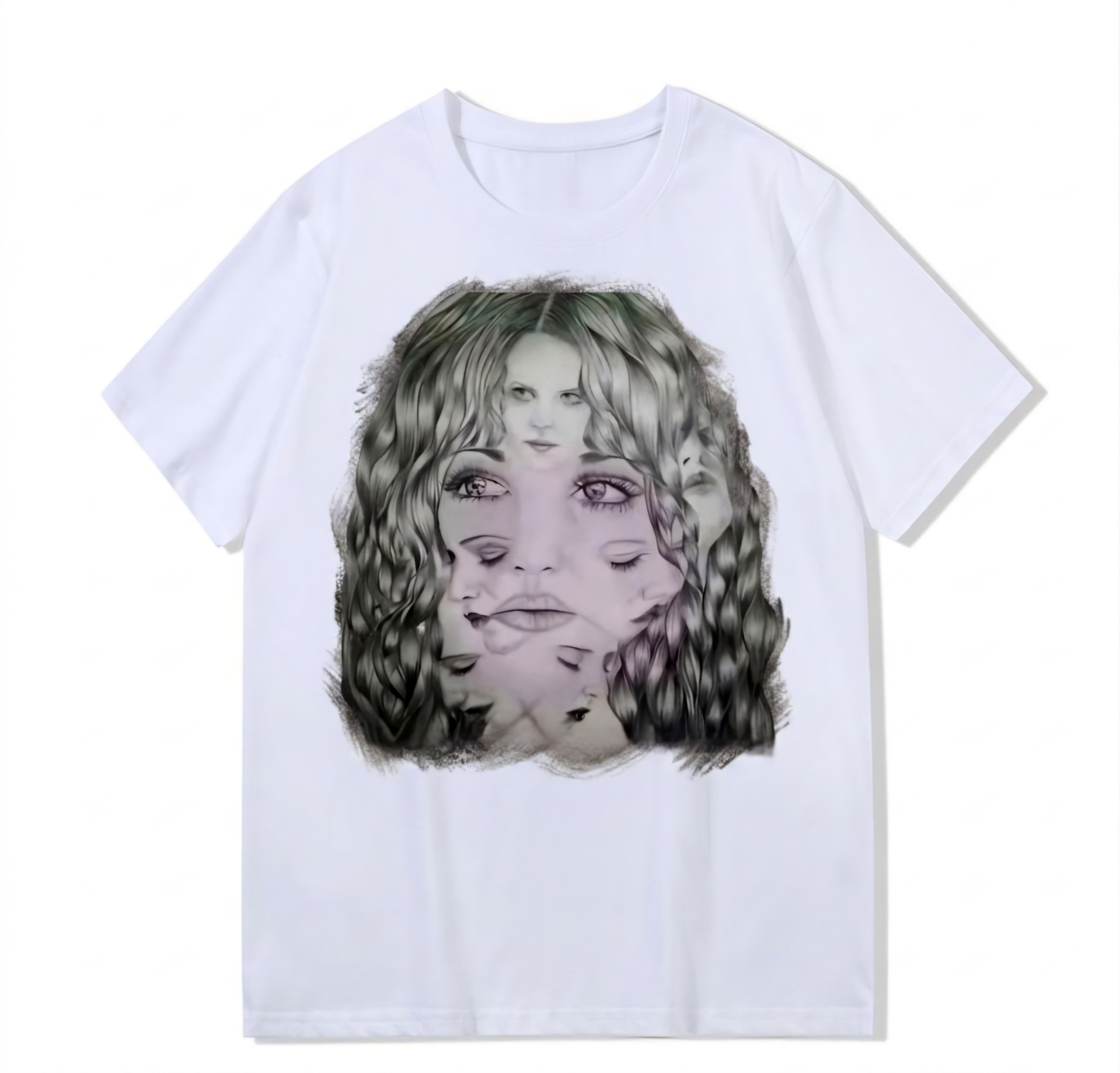 Heavy weight 300g optical Illusion 100% cotton T-shirt ​digital textile printing; woman faces