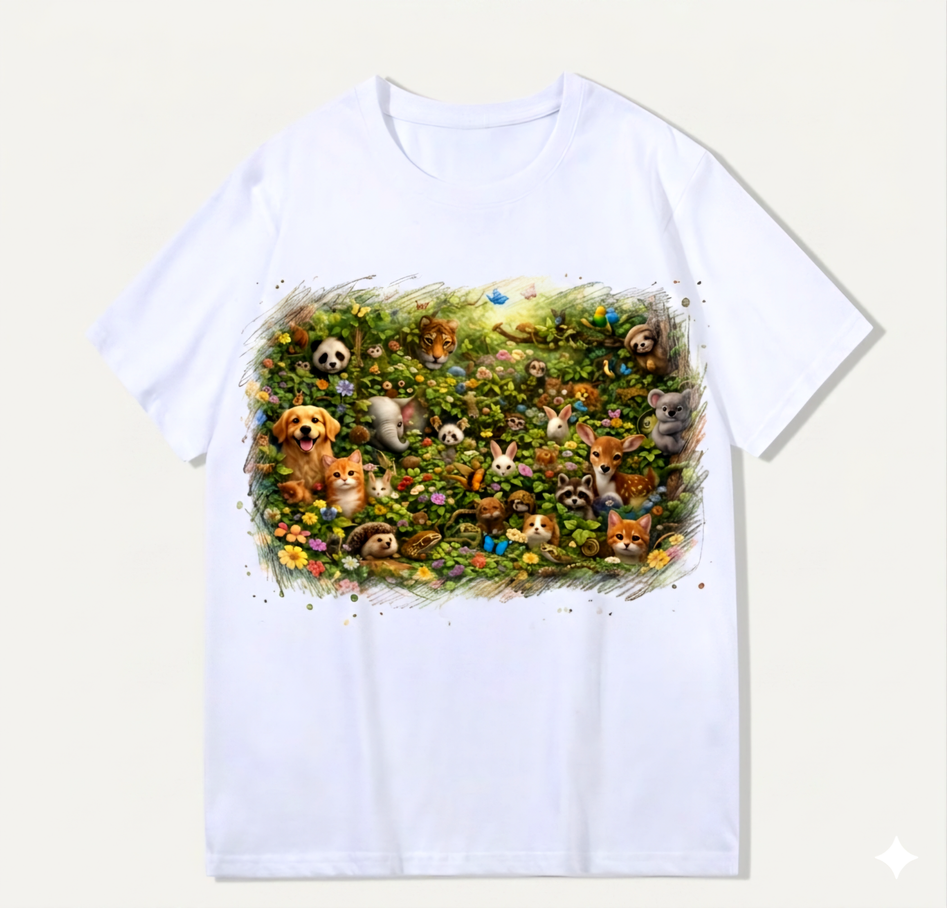 Heavy weight 300g optical Illusion 100% cotton T-shirt ​digital textile printing; animal world