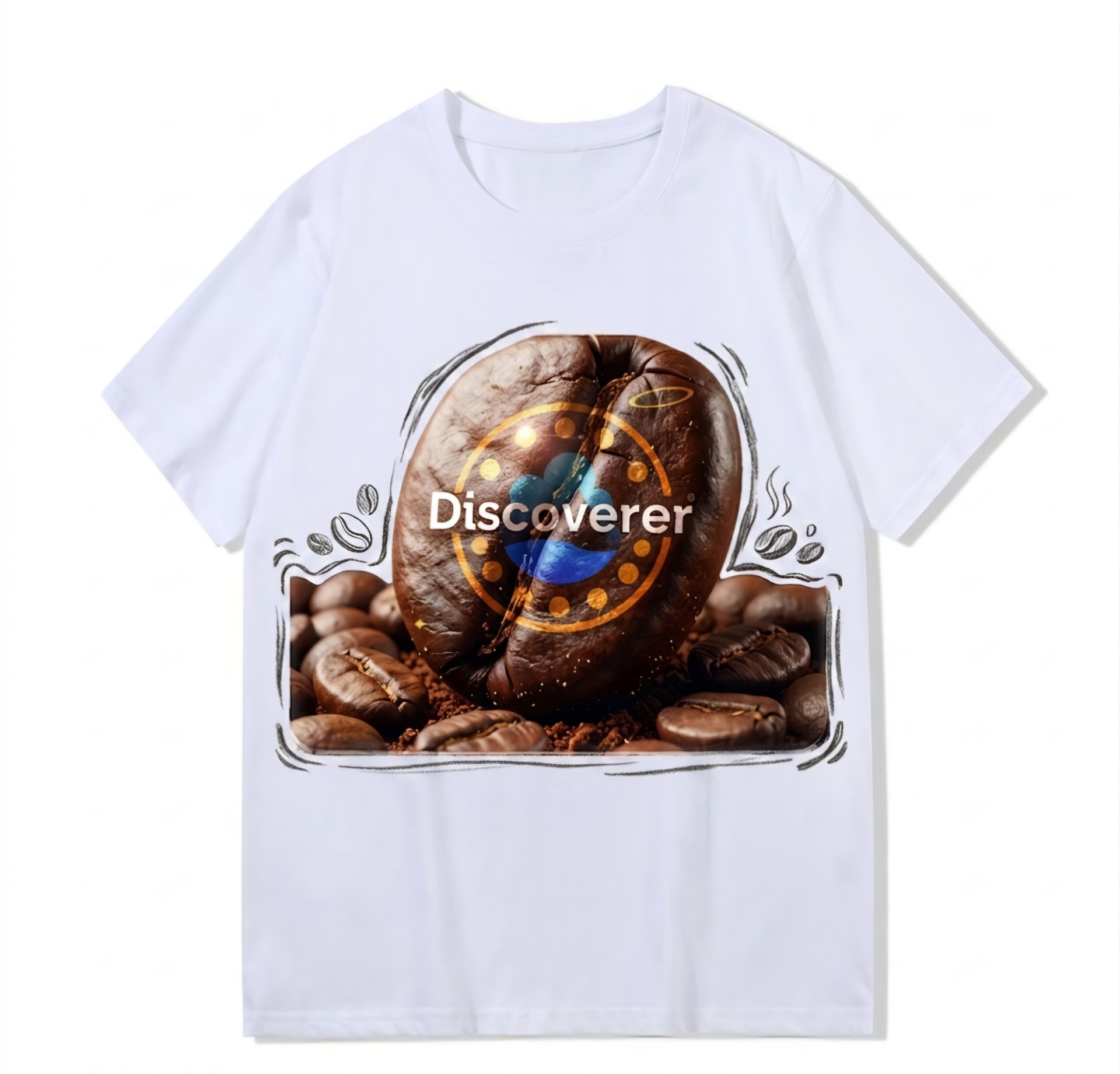 Heavy weight 300g optical Illusion 100% cotton T-shirt ​digital textile printing; coffee bean