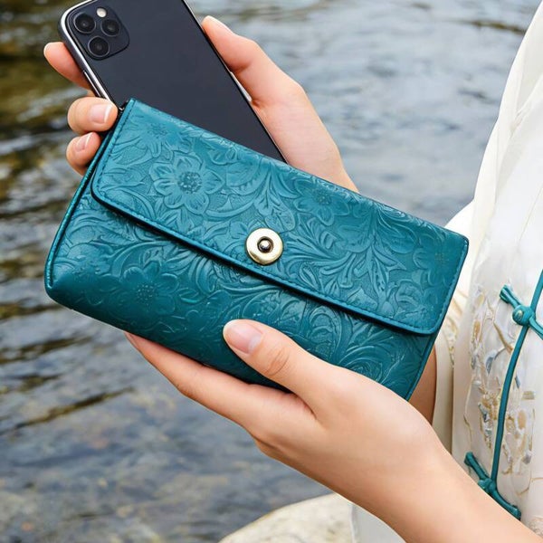 Genuine leather double mobile phone storage bag, large capacity clutch wallet