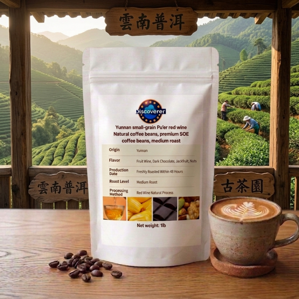 Yunnan small-grain Pu'er red wine natural coffee beans, premium SOE coffee beans, medium roast