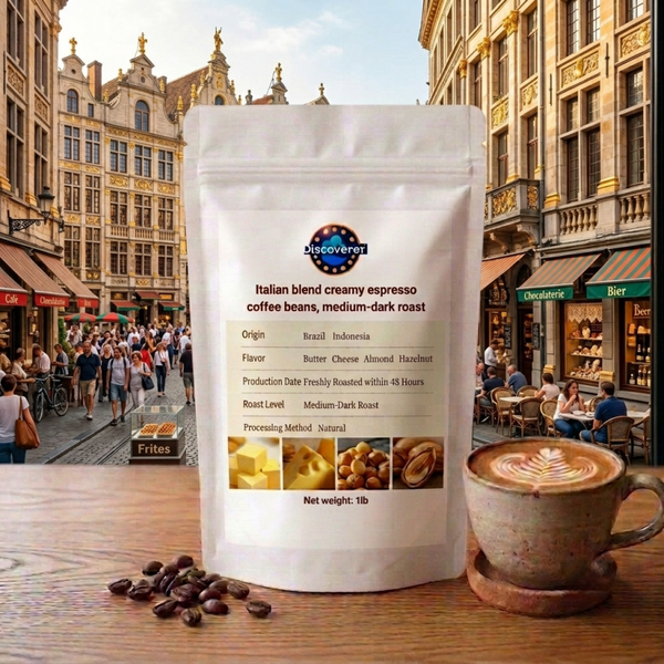 Italian blend creamy espresso coffee beans, medium-dark roast