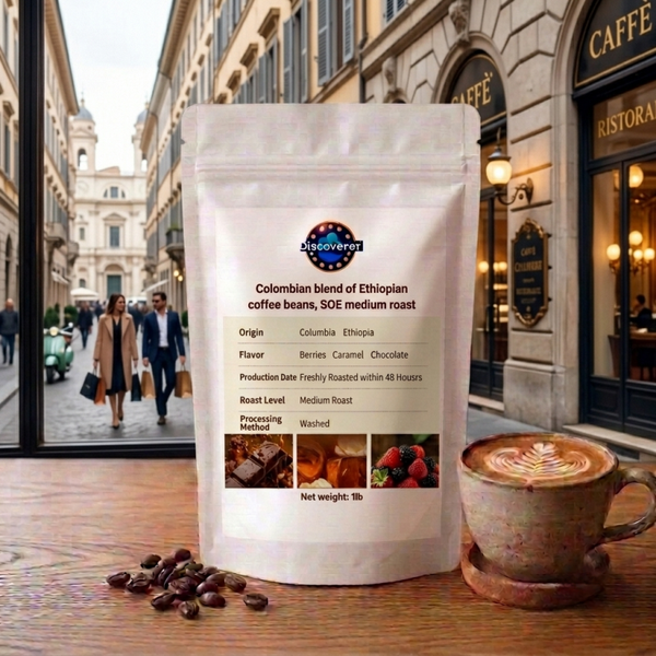 Colombian blend of Ethiopian coffee beans, medium roast