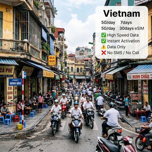 Vietnam  5G/7days 5G/30days eSIM