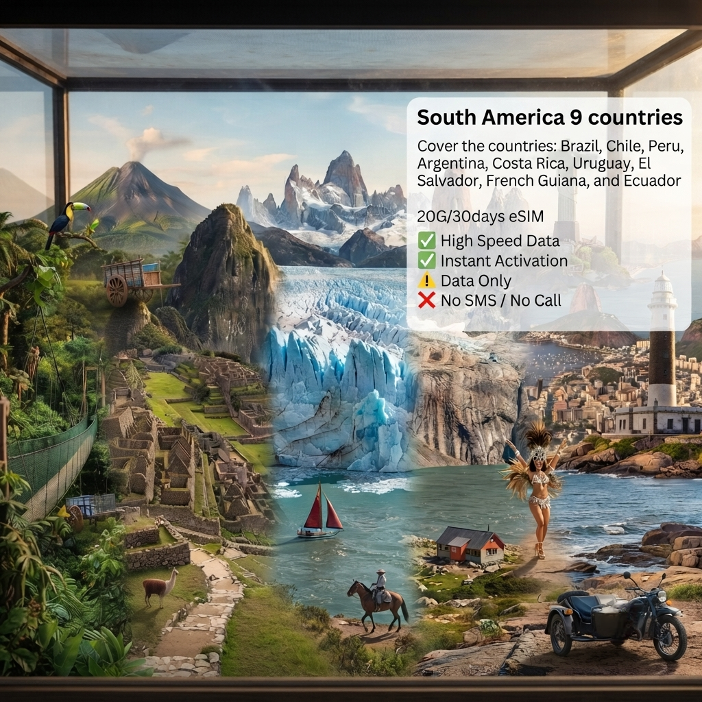 South America 20G/30days eSIM cover 9 countries