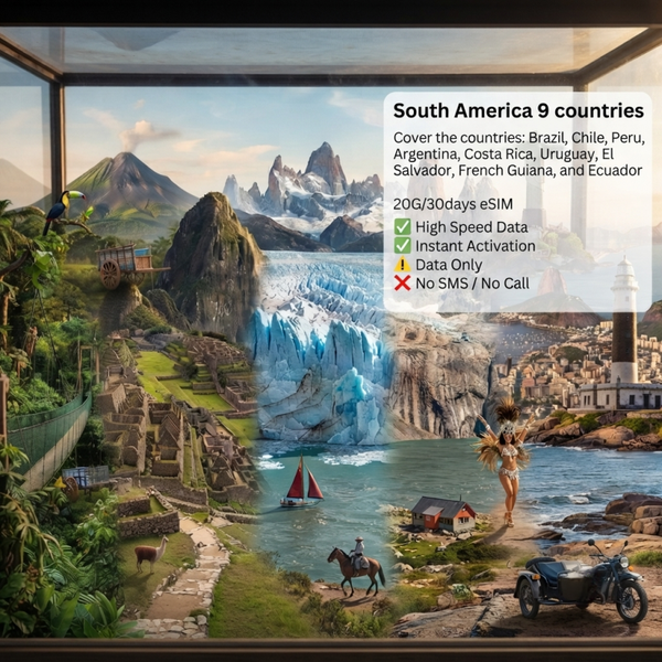 South America 20G/30days eSIM cover 9 countries