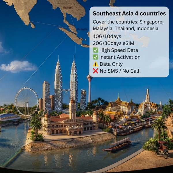 South East Asia 10G/10days 20G/30days eSIM cover 4 countries