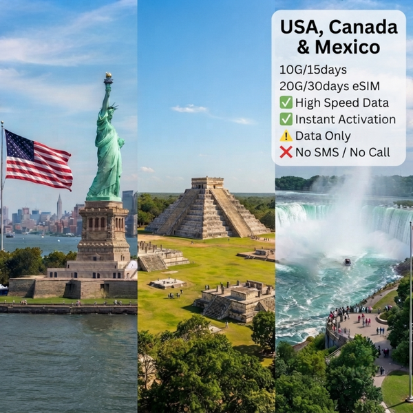 USA, Canada & Mexico 10G/15days 20G/30days eSIM
