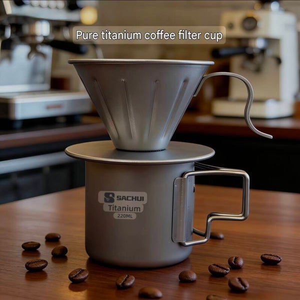Pure titanium pour-over coffee filter cup, V-shaped coffee cone, V60 coffee equipment accessories