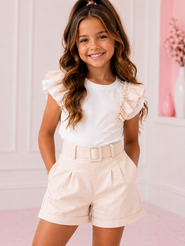 Beige ruffle short set