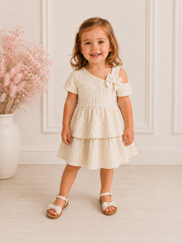 Off-shoulder jurkje crème