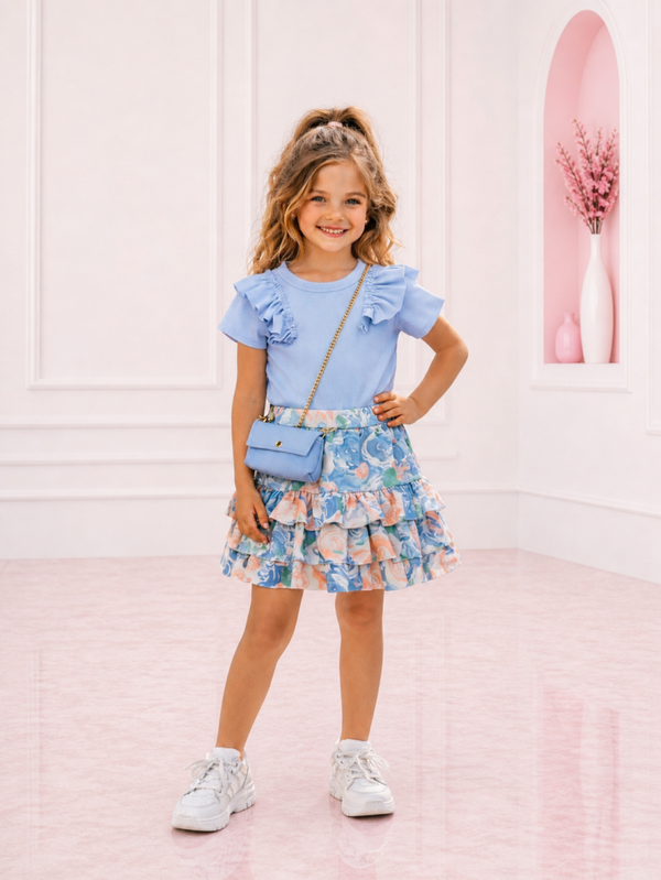 Ruffle setje blauw