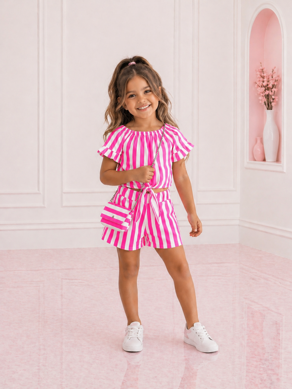Striped set neon roze