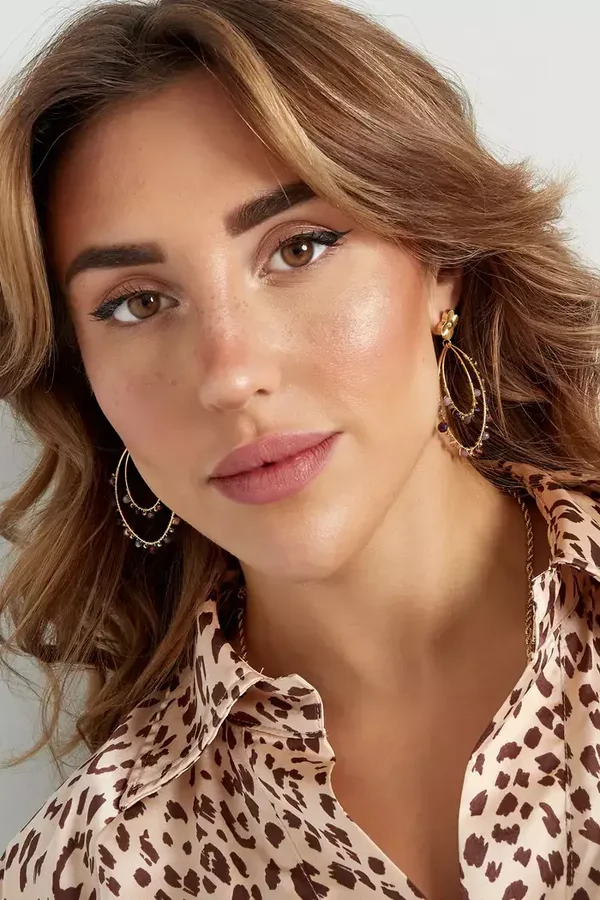 Oorbellen Aurélie dubbel ovaal met kralen  - Meerdere kleuren