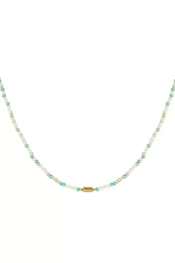 Ketting  Éclat  van mini kralen - Natuursteen - Goud/Turquoise