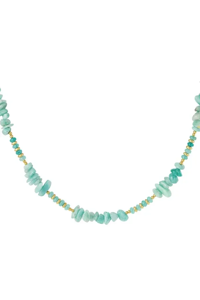 Ketting verschillende kralen - Natuursteencollectie Turquoise & Goud