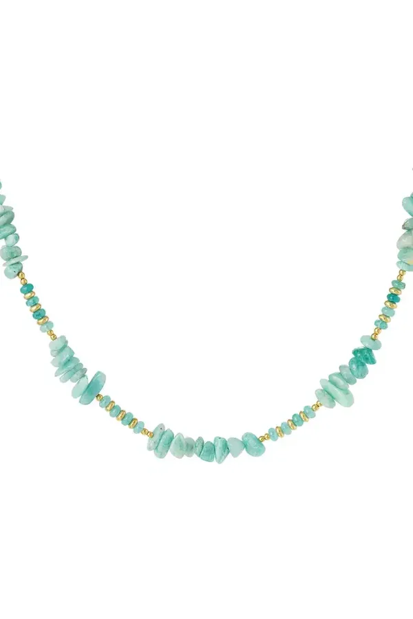 Ketting verschillende kralen - Natuursteencollectie Turquoise & Goud