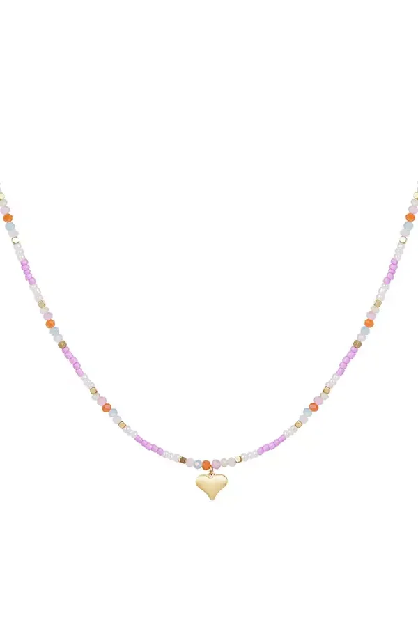 Ketting - Kralen met hartbedeltje - Multi kleur