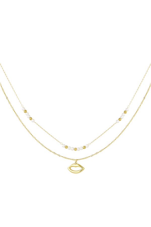 Ketting - Dubbel met parel en kusbedel - Goud