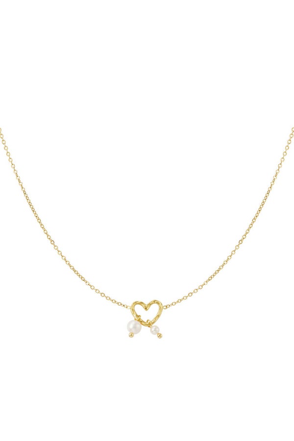 Ketting met parels en hartdetail - Goud