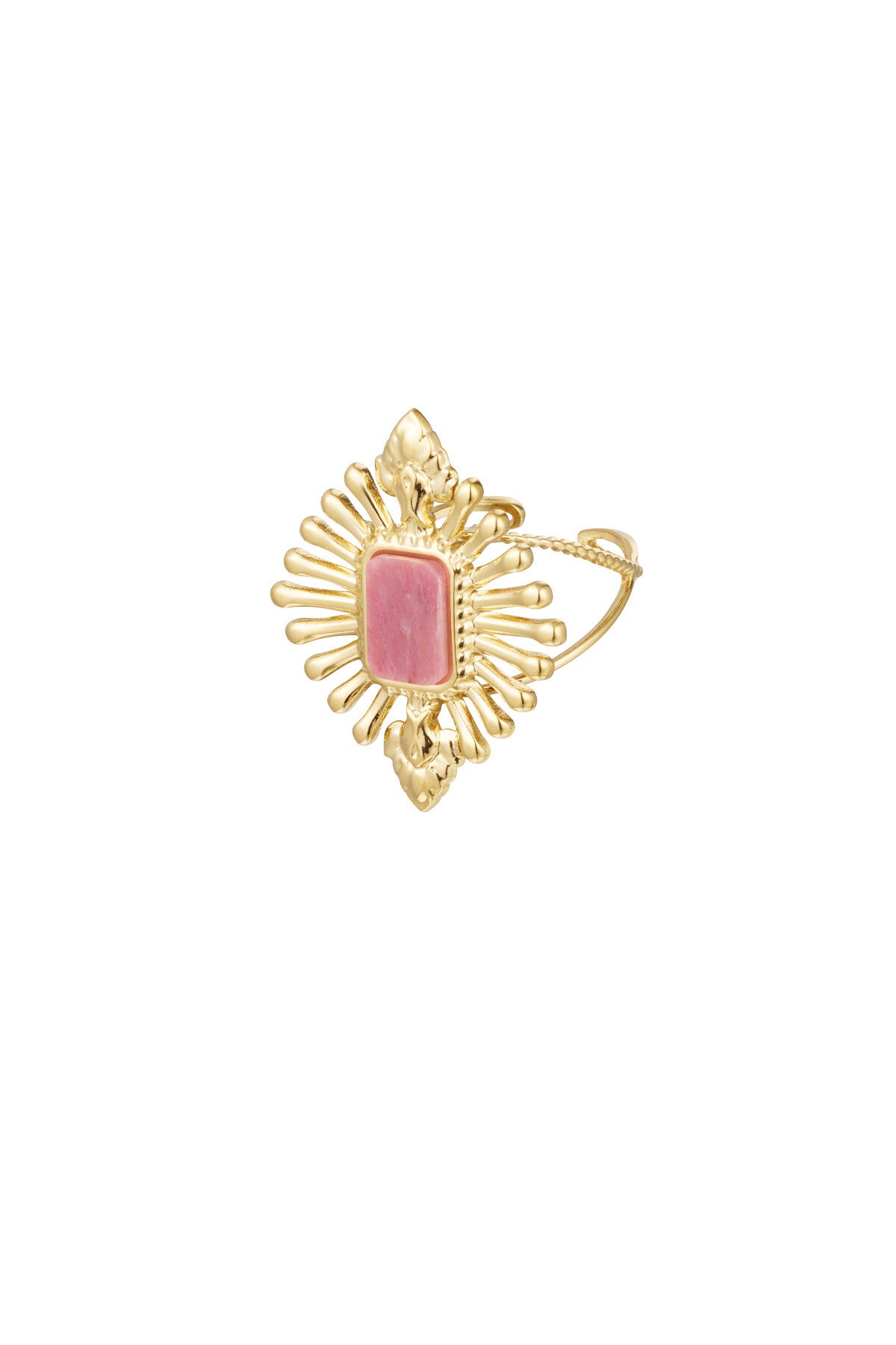 Ring vintage look - Natuursteen - Goud/Roze