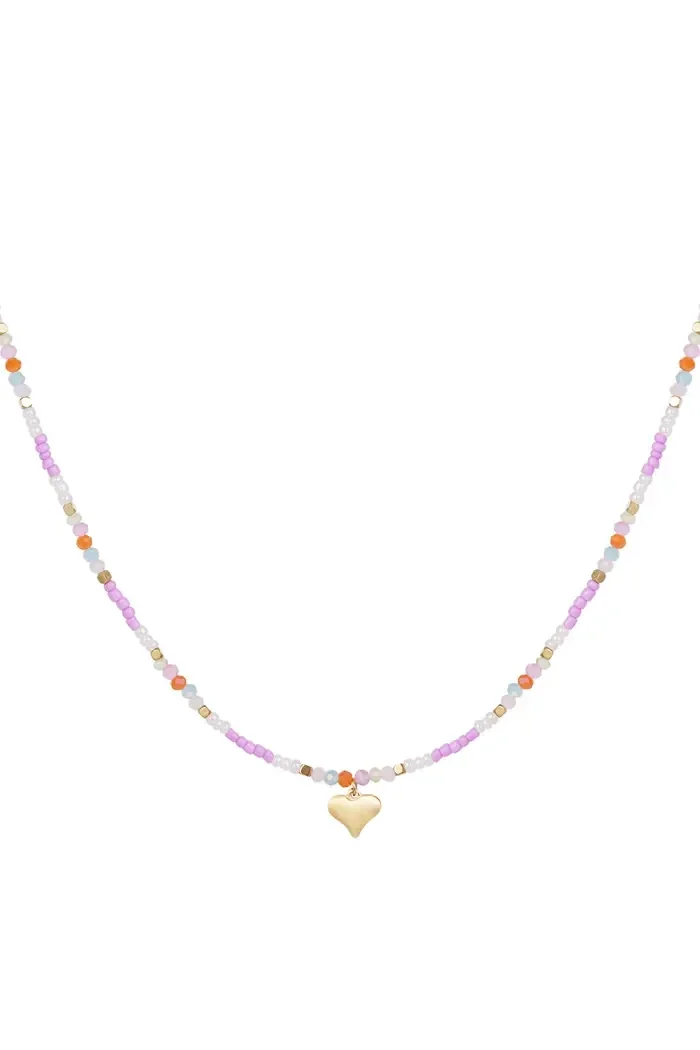 Ketting - Kralen met hartbedeltje - Multi kleur