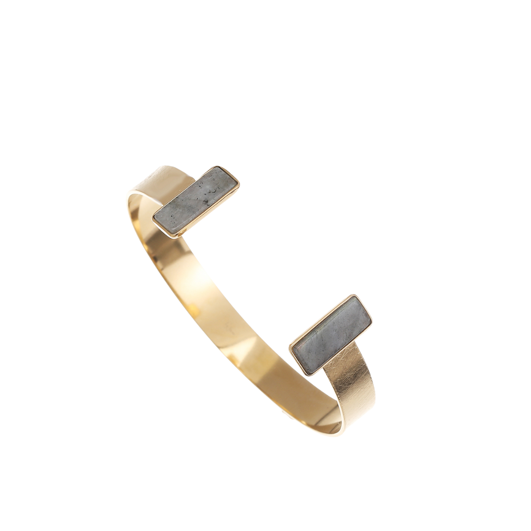 Bangle Cap-Ferrat moonstone (grey) - 14k gold plated met natuursteen