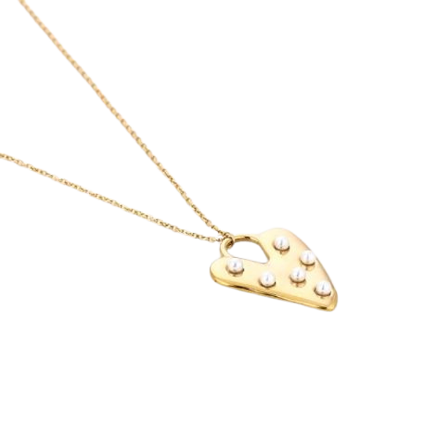 Ketting met hartbedel & imitatieparels