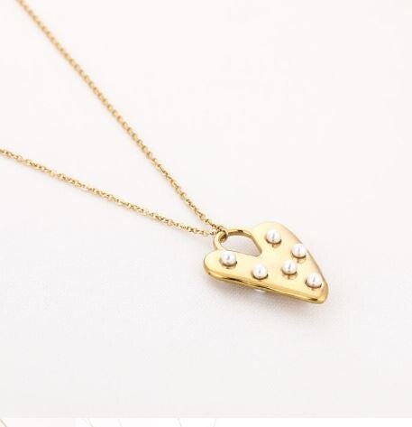 Ketting met hart bedel & imitatieparels
