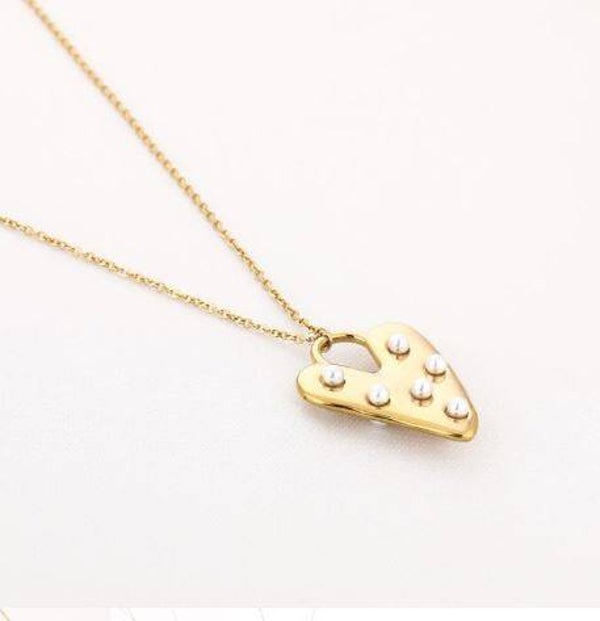 Ketting met hart bedel & imitatieparels