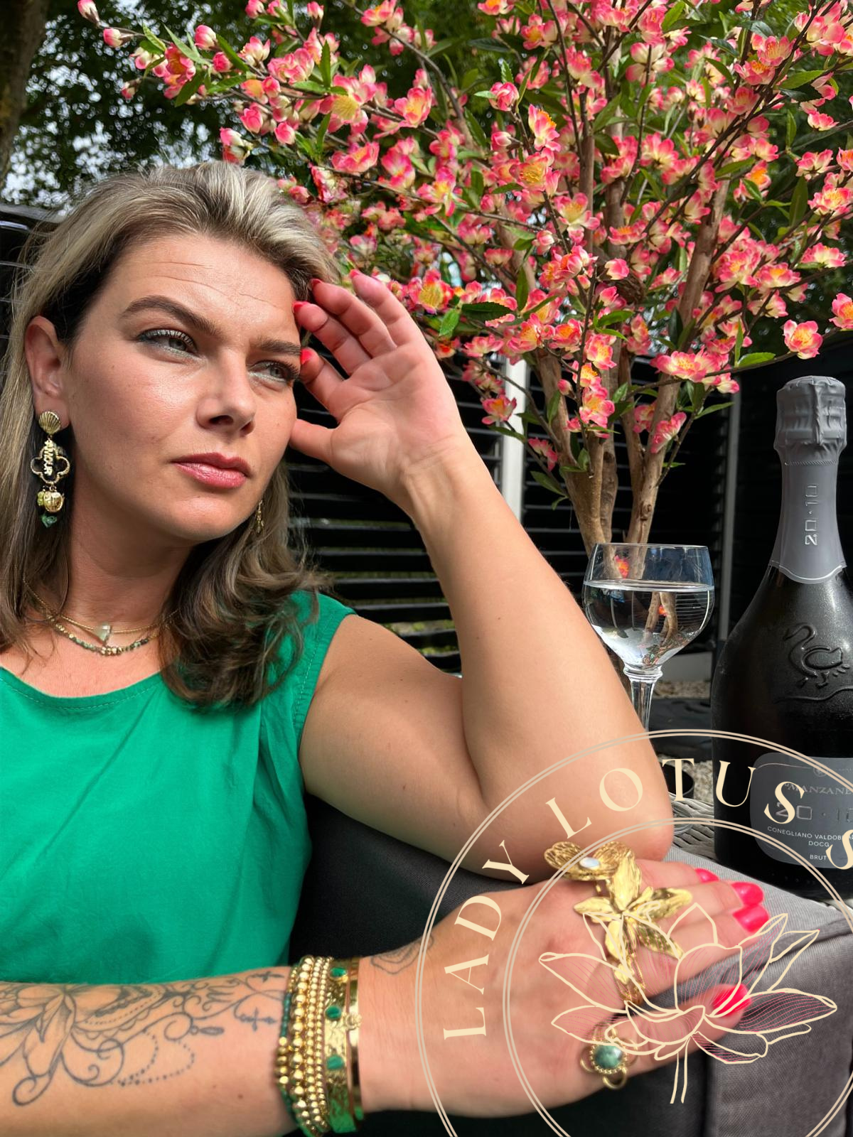 Bangle Cannes emerald (green) - 14k gold plated met natuursteen