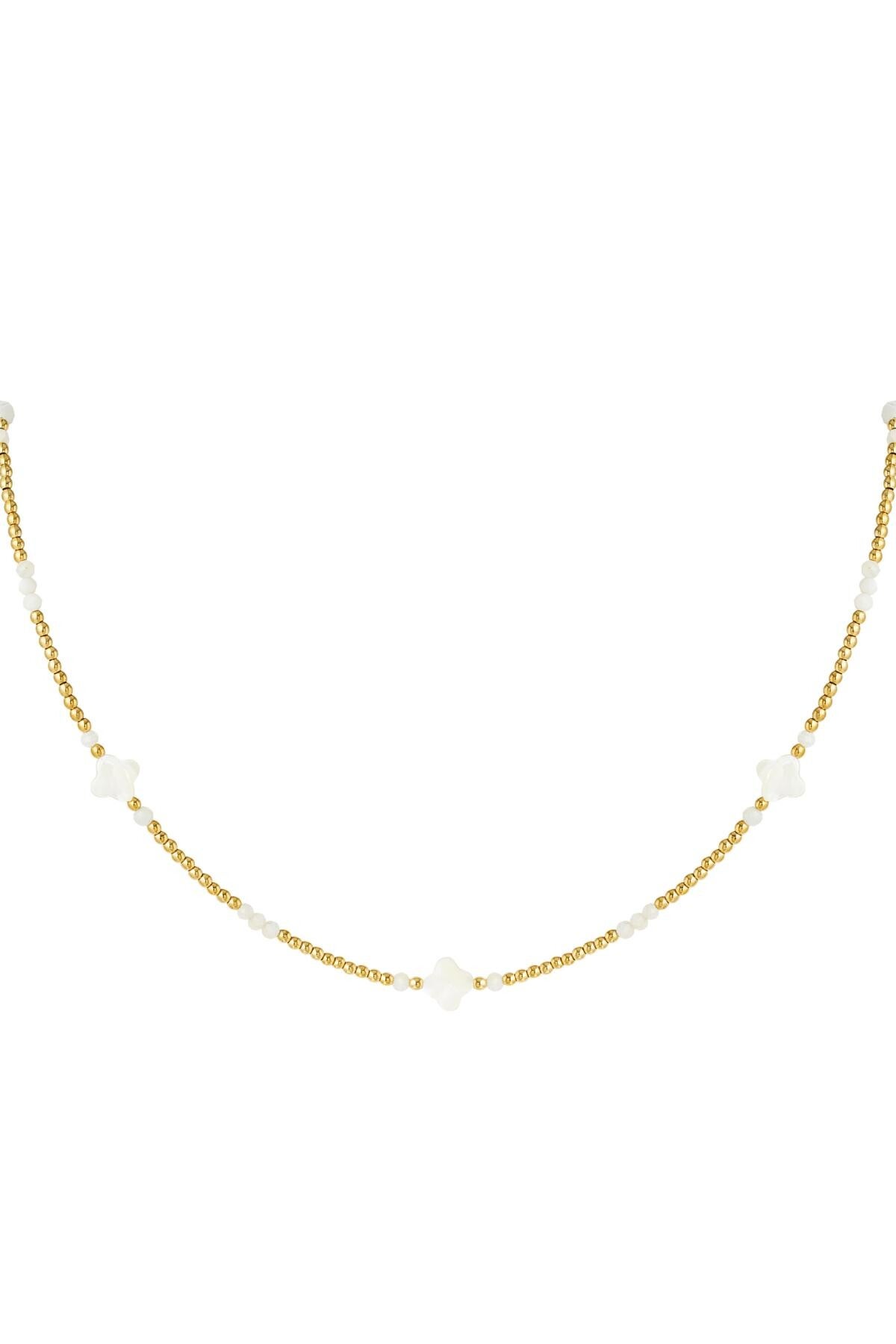 Ketting Lumière d'Été met klaverbedels  - Natuursteen - Goud/Wit