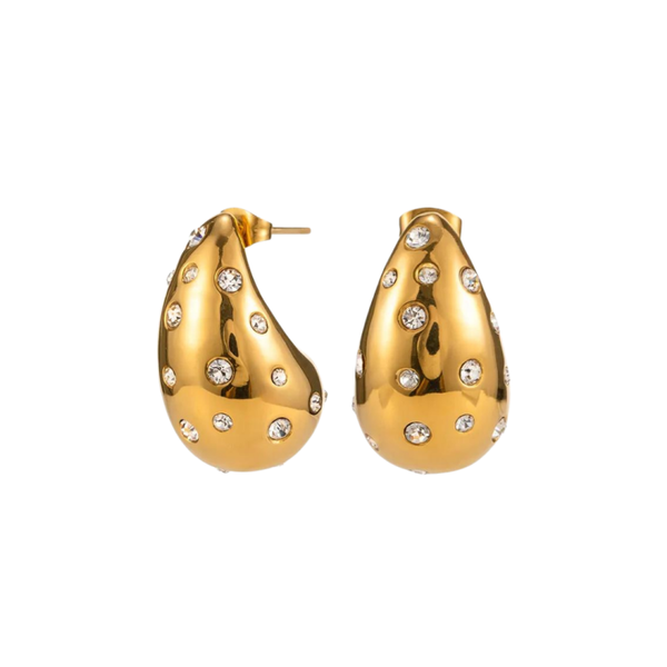 Oorbellen Druppel Strass - Goud