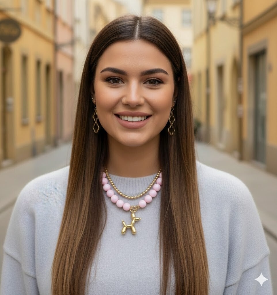 Kralenketting ballonhondje - zacht roze