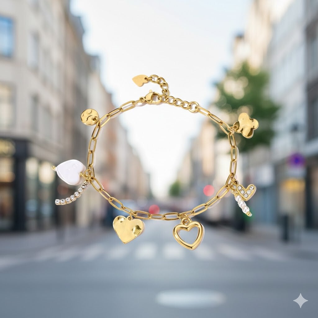 Armband hart  - Goudkleurtjes bedel strass