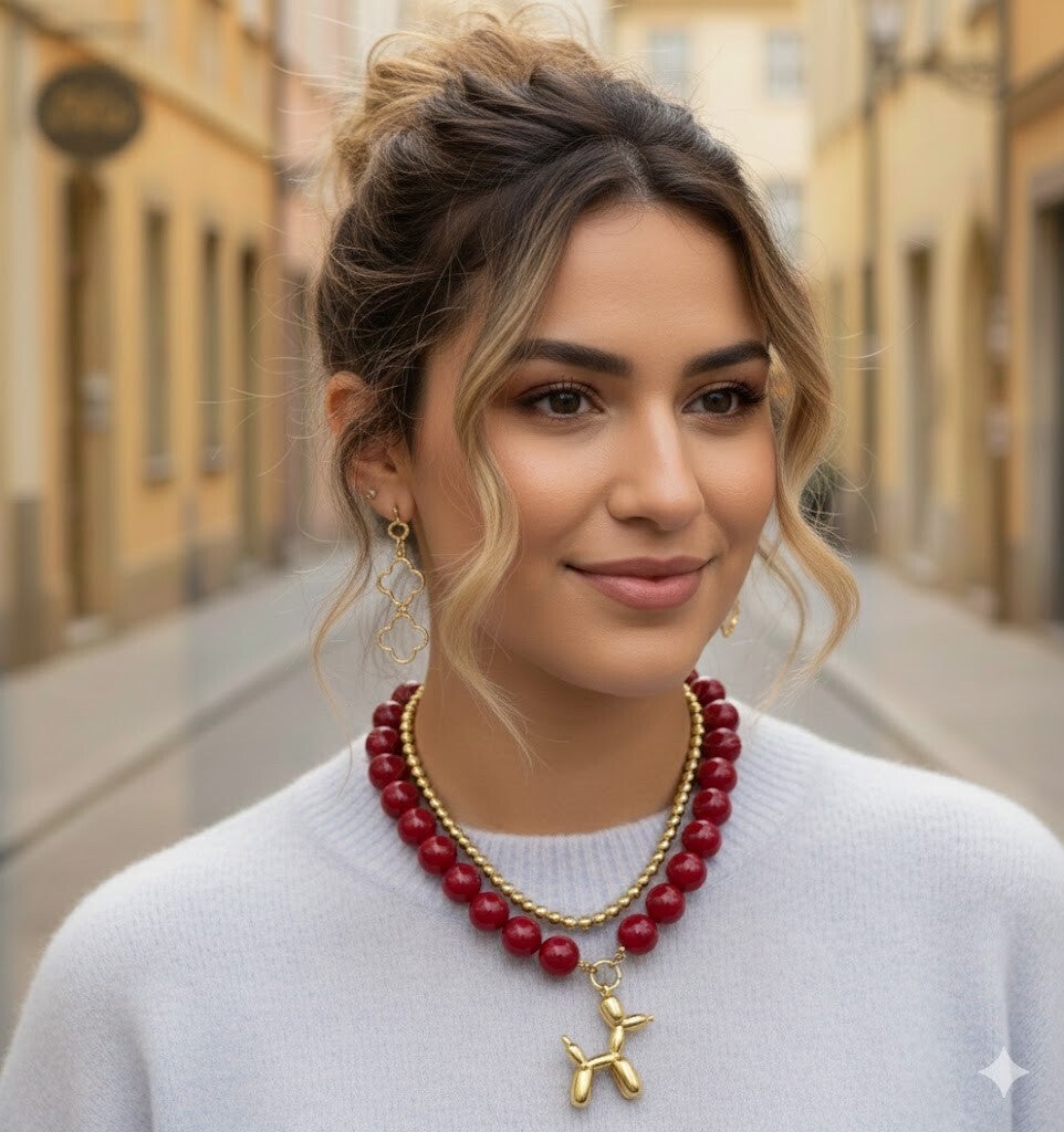 Kralenketting ballonhondje - wijn rood