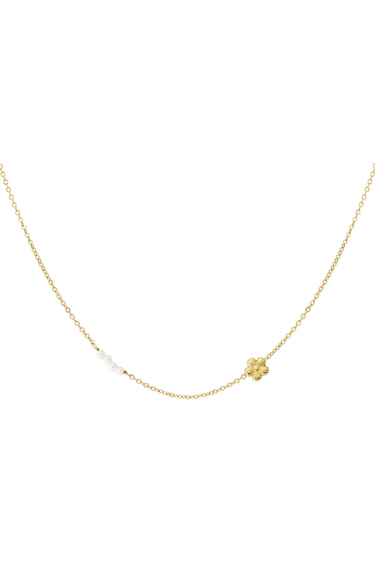Ketting met bloembedel en parels - Goud