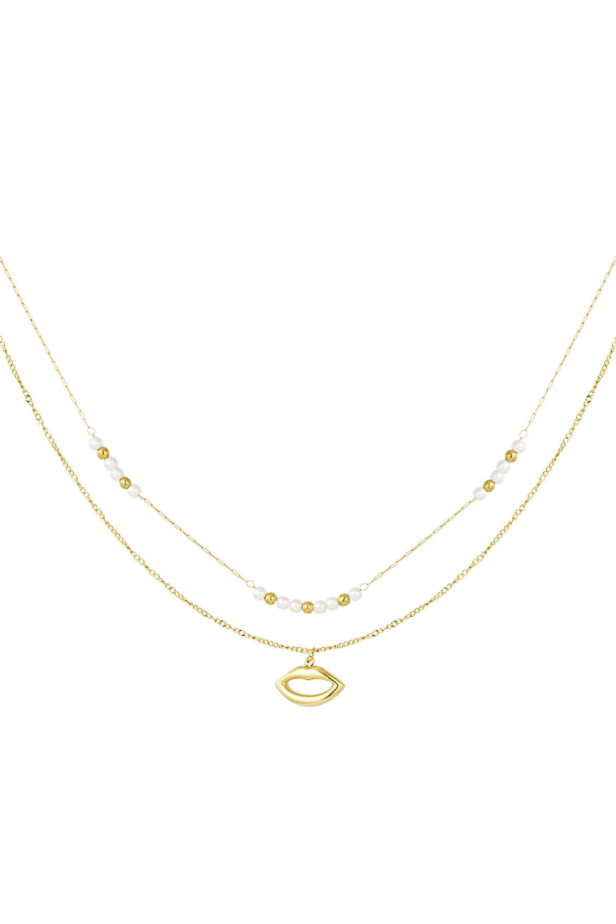 Ketting - Dubbel met parel en kusbedel - Goud
