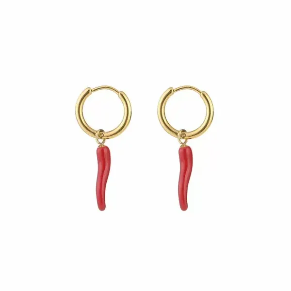 Oorbellen spicy - goud en rood